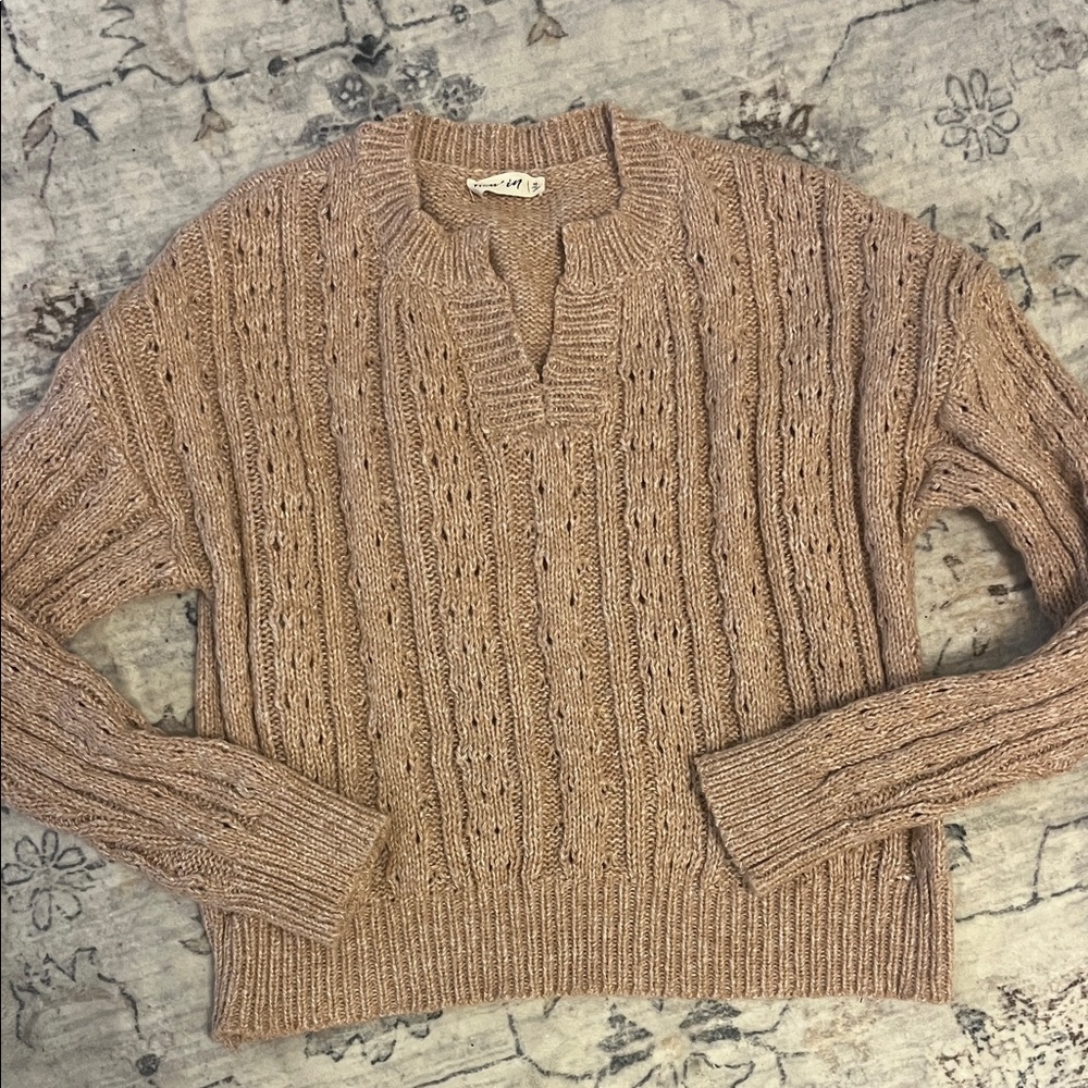 New In brand Textured Split-Neck Cable Sweater -